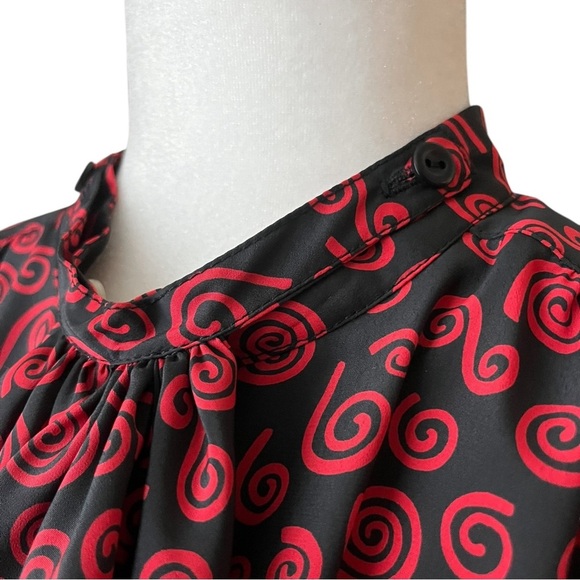 Vintage Lilli Ann Collections Secretary Ascot Button Down Blouse  Abstract Print - Picture 6 of 12